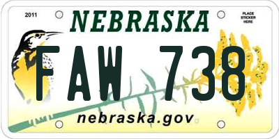 NE license plate FAW738
