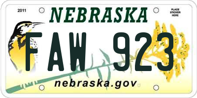 NE license plate FAW923