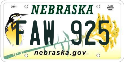 NE license plate FAW925