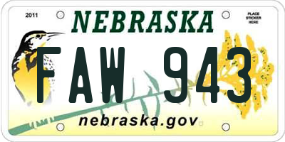 NE license plate FAW943