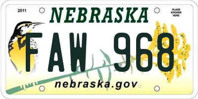 NE license plate FAW968