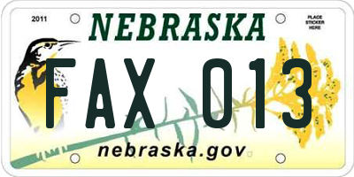 NE license plate FAX013