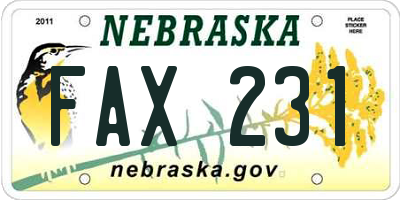 NE license plate FAX231