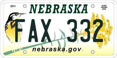 NE license plate FAX332