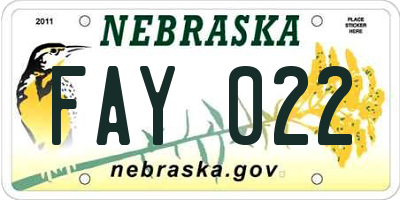 NE license plate FAY022