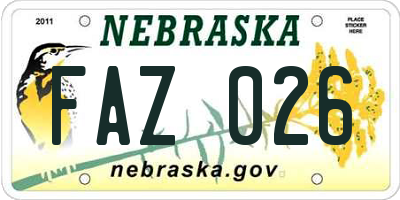 NE license plate FAZ026