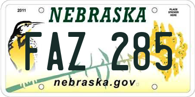 NE license plate FAZ285