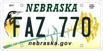 NE license plate FAZ770