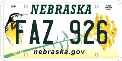 NE license plate FAZ926