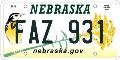 NE license plate FAZ931