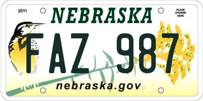 NE license plate FAZ987