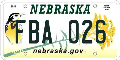 NE license plate FBA026