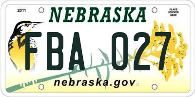 NE license plate FBA027
