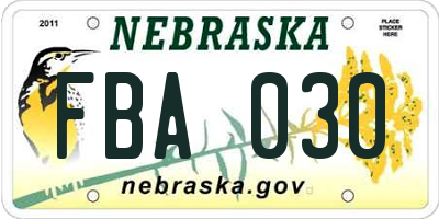 NE license plate FBA030