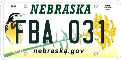 NE license plate FBA031