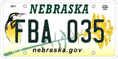NE license plate FBA035