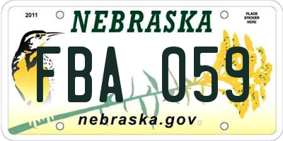 NE license plate FBA059
