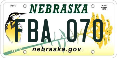 NE license plate FBA070