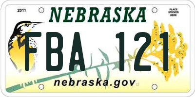 NE license plate FBA121