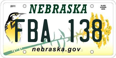 NE license plate FBA138