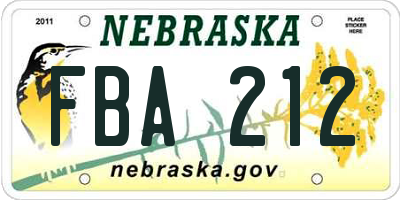 NE license plate FBA212