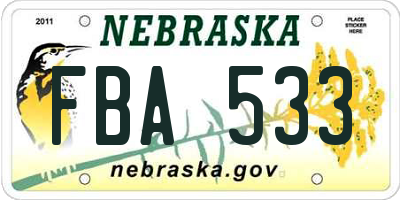 NE license plate FBA533