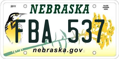 NE license plate FBA537