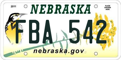 NE license plate FBA542