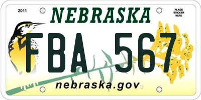 NE license plate FBA567
