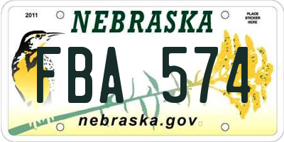 NE license plate FBA574