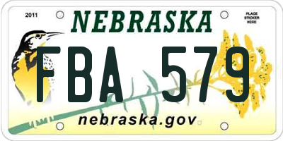 NE license plate FBA579
