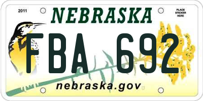 NE license plate FBA692