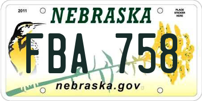 NE license plate FBA758