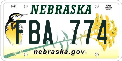 NE license plate FBA774