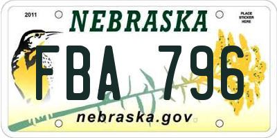 NE license plate FBA796