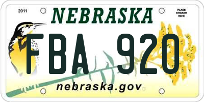 NE license plate FBA920