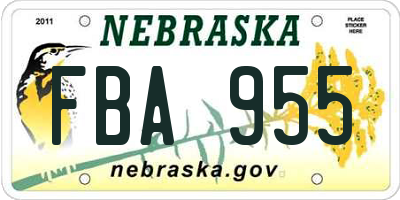 NE license plate FBA955