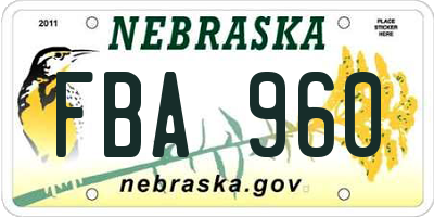 NE license plate FBA960