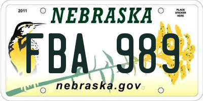 NE license plate FBA989