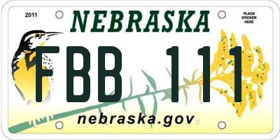NE license plate FBB111