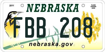 NE license plate FBB208