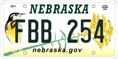 NE license plate FBB254