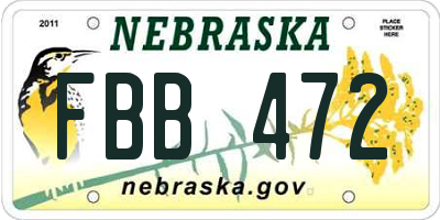 NE license plate FBB472