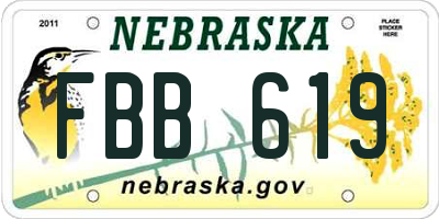 NE license plate FBB619
