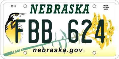 NE license plate FBB624