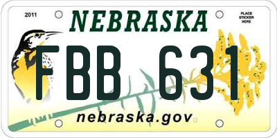 NE license plate FBB631