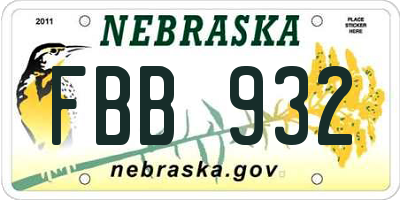 NE license plate FBB932