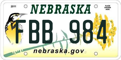 NE license plate FBB984