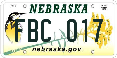 NE license plate FBC017