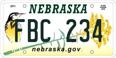 NE license plate FBC234